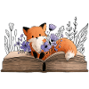 Fox on a book with flowers