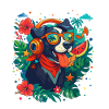 Beach dog in tropical glasses