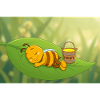 Dreamy bee on leaf with honey