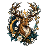 Mondstern Hirsch mit Blumenkranz