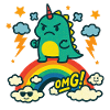 Wütendes Dino-Einhorn auf Regenbogen