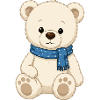 Cuddly teddy bear with blue scarf