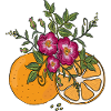 Oranges with flower tendrils