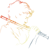 Flute Boy Retro Sketch