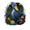 Shoebill Vogel im Blütenreich