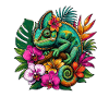 Tropical chameleon with flowers