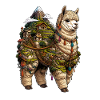 Mountain alpaca with village landscape