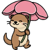 Otter in the rain under mushroom