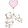 Two teddy bears with heart balloon