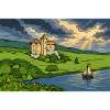 Castle by the River Sunset