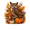 Herbst-Eule mit Kürbis