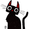 Night cat silhouette with red ears