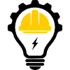 Elektriker Bauhelm Blitz und Glühbirne
