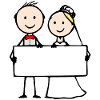 Hochzeitspaar Cartoon mit Schild