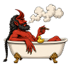 The devil relaxing in the bathtub