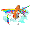 Rainbow Ride: Katze auf Einhornpferd