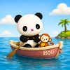 Panda and monkey in cute boat