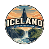 Retro Iceland Wasserfall Schwarzer Sand-Abzeichen