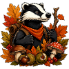 Herbstlicher Dachs mit Pilzen