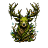 Green deer with flower wreath