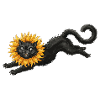 Schwarze Katze mit Sonnenblumenmähne