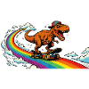 Dino skating on the rainbow