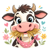 Vache avec foin et fleurs
