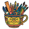 Cheerful mug full of creative tools