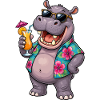 Hippo avec cocktail hawaïen