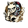 Katzenmaske vs. Zombie-Gesicht