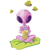 Purple Alien Drinking on Green Carpet