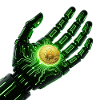 Mano robotica cyberpunk con Bitcoin - Crypto Tech