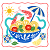 Shrimp Pasta Summer Bowl Illustration