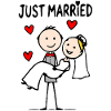 Wedding couple cartoon wearing just married