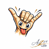 Cartone animato di Shaka Hand con la lingua