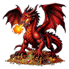 A fiery dragon guarding the treasure