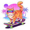 Retro Synthwave Cat Skateboard