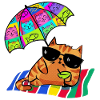 Cool cat on vacation with parasol