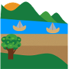 Seeuferboote und Berge