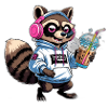 Waschbär mit Eiskaffee