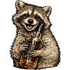 Waschbär mit Whiskyflasche Whiskey