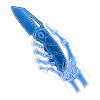 Blaues Röntgenmesser in Hand
