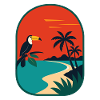 Tropical coastal panorama with toucan