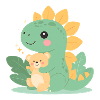 Kleiner Comic-Dinosaurier mit Teddybär – Niedlich