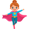 Fliegende Comic-Superheldin mit lila Umhang 