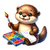 Kleiner Comic-Otter mit Pinsel und Farbpalette