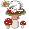 Cat doing yoga on big toadstool