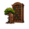 Baum trifft Bücherwand