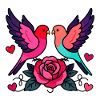 Vibrant Love Birds with Rose