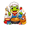 Cooking frog baking waffles